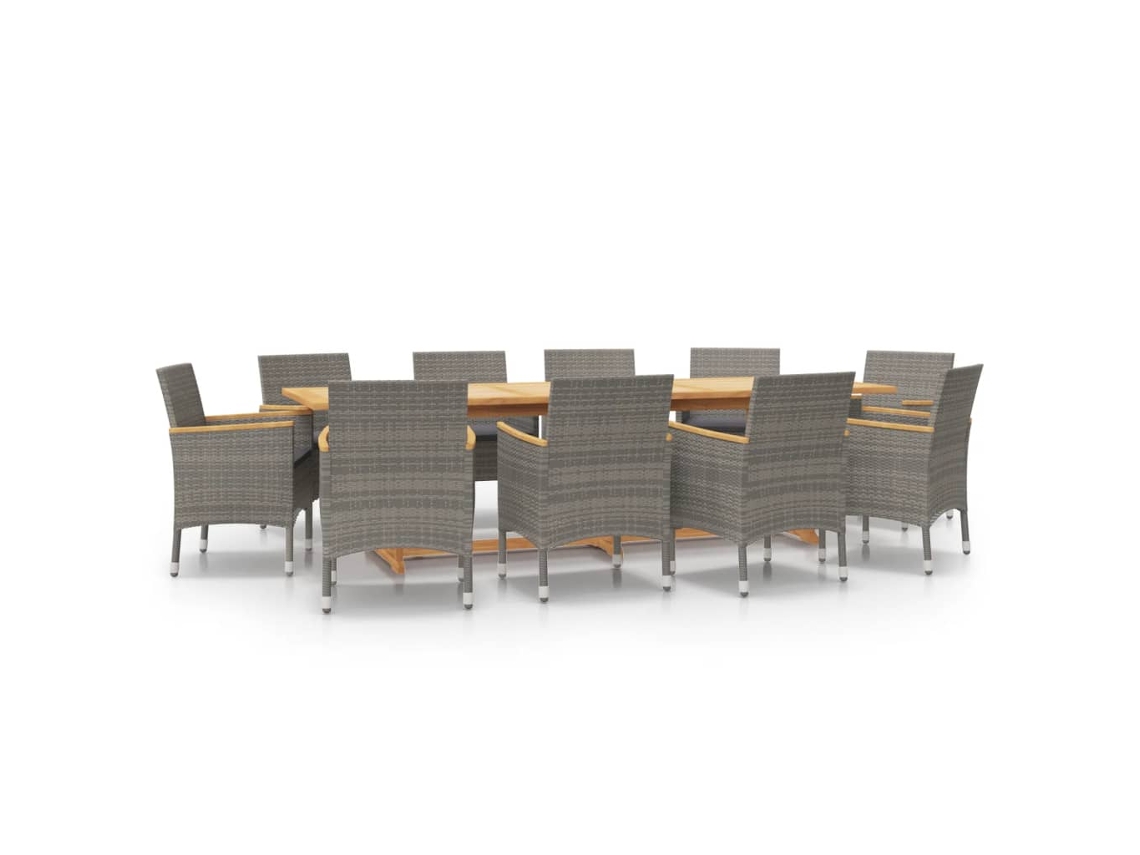 Conjunto 11 de comedor de jardín VIDAXL con cojines gris