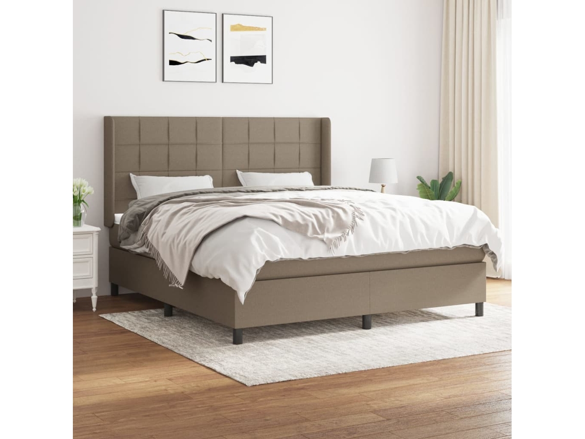 Cama Box Spring Con Colchón Tela Gris Taupe 160x200 Cm