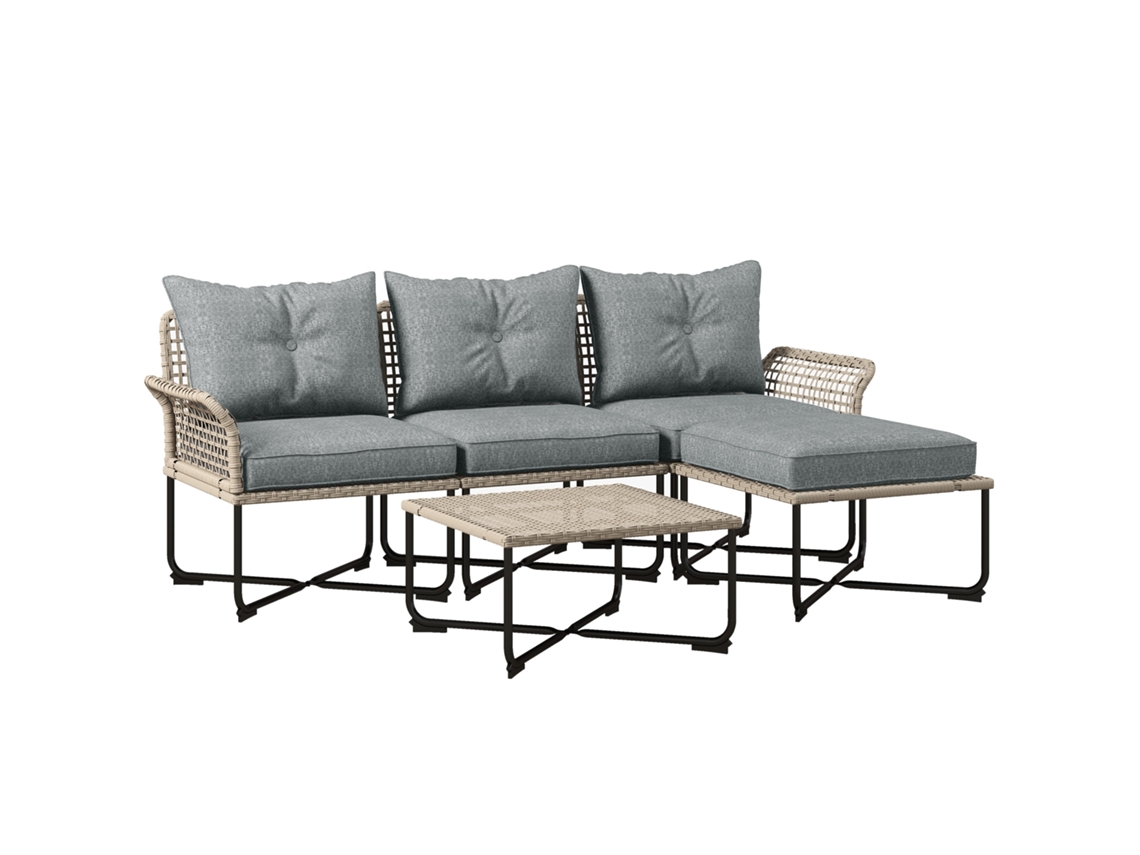 Conjunto Jardim Rattan 4 Módulos Mesa Centro Cinza