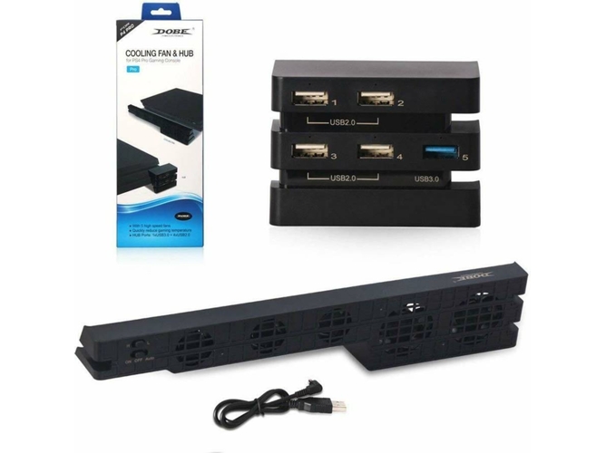 Ventilador DOBE TP4-894 HUB USB 2 en 1 (PS4 - Negro)