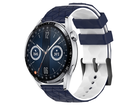 Correa de reloj inteligente para Huawei Watch GT3 46 mm 22 mm Patrón de fútbol Correa de reloj de silicona de dos colores (azul medianoche + blanco)