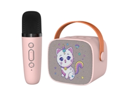 (Rosa con 1 micrófono) Mini Karaoke con Altavoz Bluetooth en Forma de Gato de Dibujos Animados y Micrófono