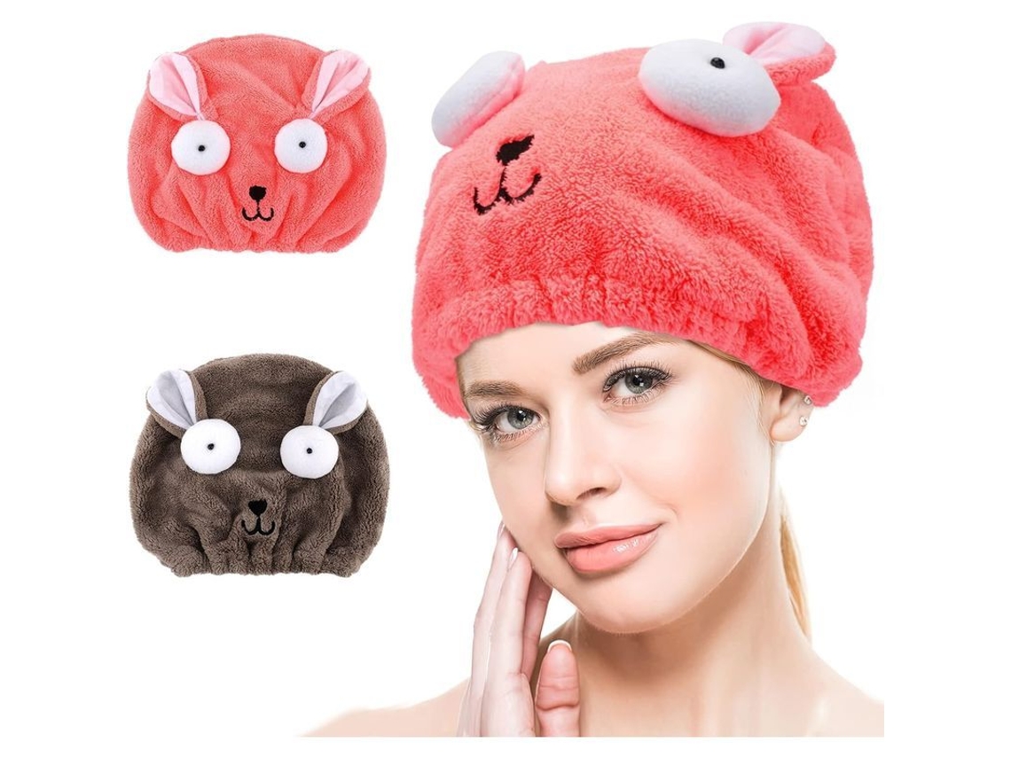 Paquete De 2 Toallas De Microfibra Súper Absorbentes Para El Cabello Y Diadema Con Bordado De Un Lindo Oso De Dibujos Animados.