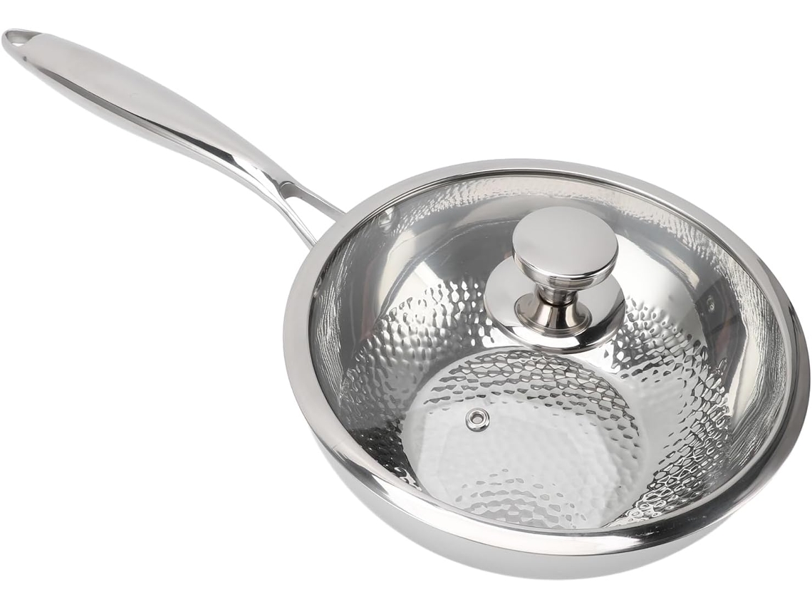 Wok de acero inoxidable de 3 capas con tapa, antisalpicaduras Slowmoose
