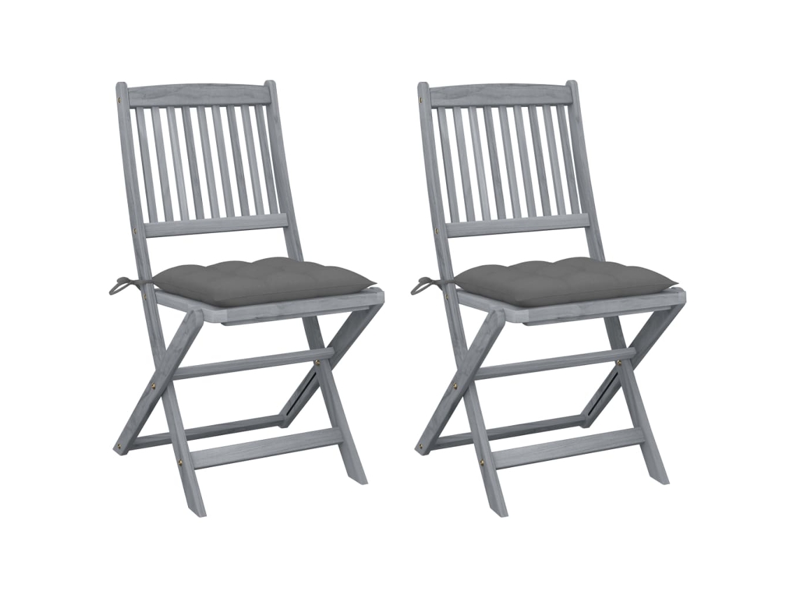 Sillas plegables de exterior de acacia maciza de 2 piezas con cojines DKD Home Decor