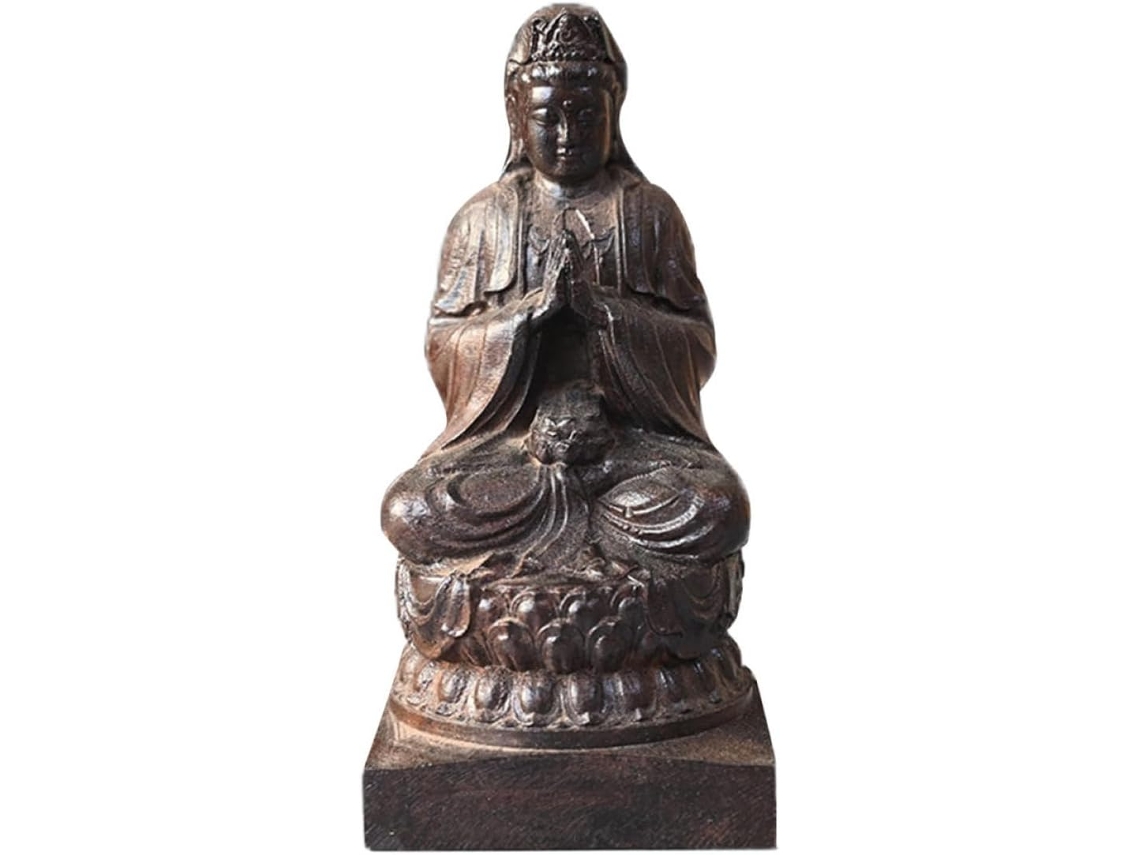 Estatua de águila de madera finamente tallada, adorno decorativo antiguo, elegante escultura espiritual Guan Yin GOKOCO