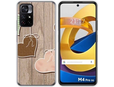 Carcasa Xiaomi POCO M4 Pro 5G TUMUNDOSMARTPHONE Corazones Madera Multicolor