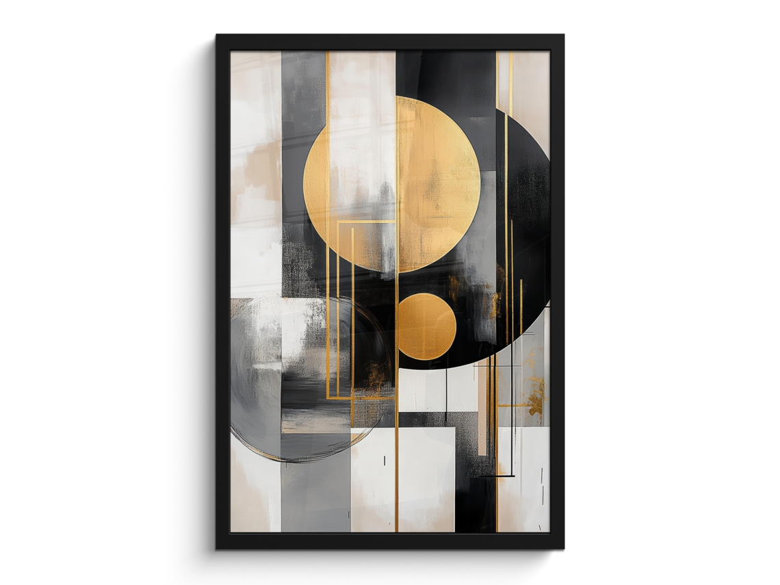 Póster Enmarcado Abstracto - Oro - Plata - Formas - Estética - Moderno 40x60 Cm