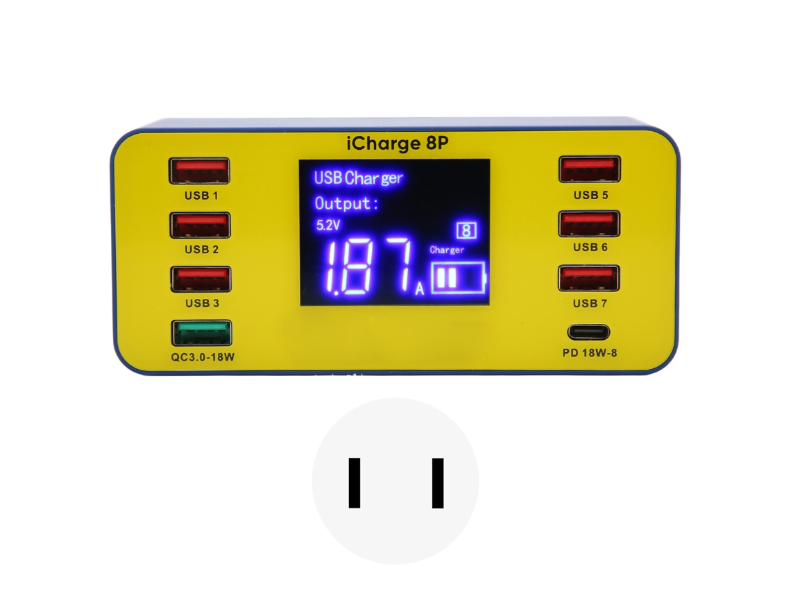Cargador (8 Puertos Usb 60w De Pantalla Digital De Carga Rápida)