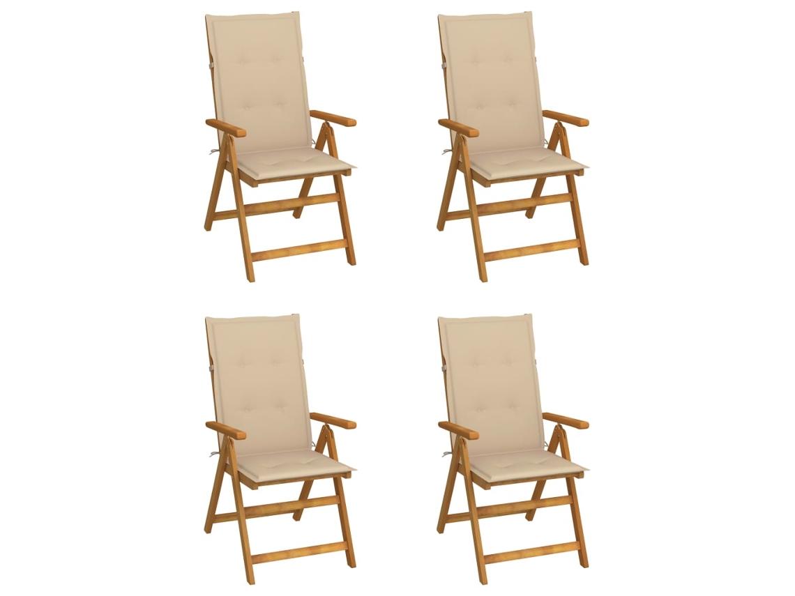 Sillas de jardín reclinables DKD Home Decor de 4 piezas con cojines, acacia maciza