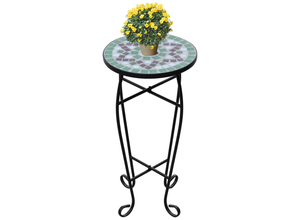 Mesa auxiliar  Mesa auxiliar  Mesa auxiliar de mosaico verde y blanco con plantas Wsd248197 Lovely Home