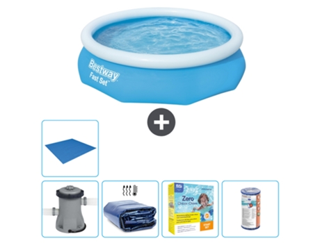Piscina hinchable redonda Fast Set BESTWAY - 305 x 76 cm - Azul - Bomba incluida Vela solar - Paquete de mantenimiento - Filtrar - Suelo
