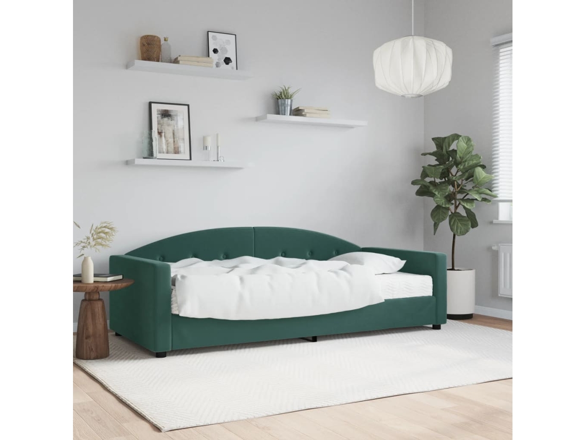 Sofá Cama Con Colchón Terciopelo Verde Oscuro 90x200 Cm