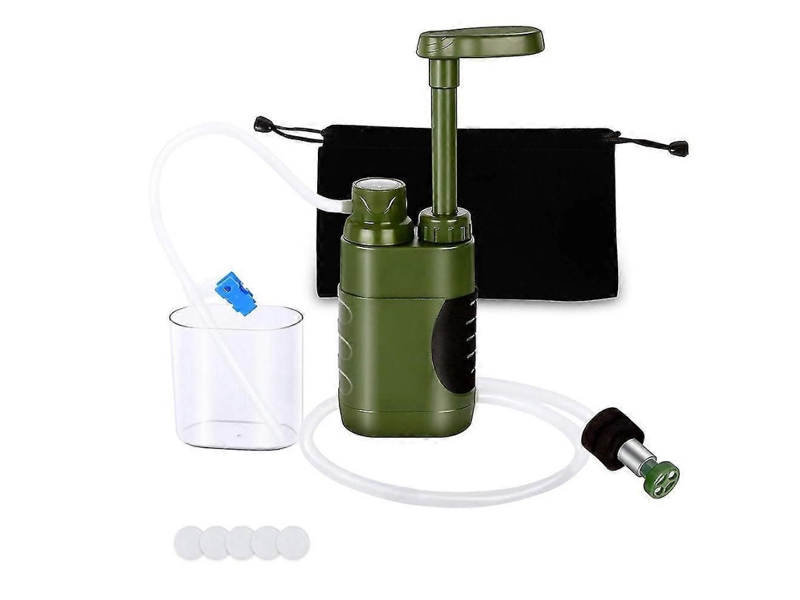 Filtro de agua portátil para exteriores con una capacidad mínima de 5000 litros, ideal para emergencias y seguridad, perfecto para actividades al aire libre.