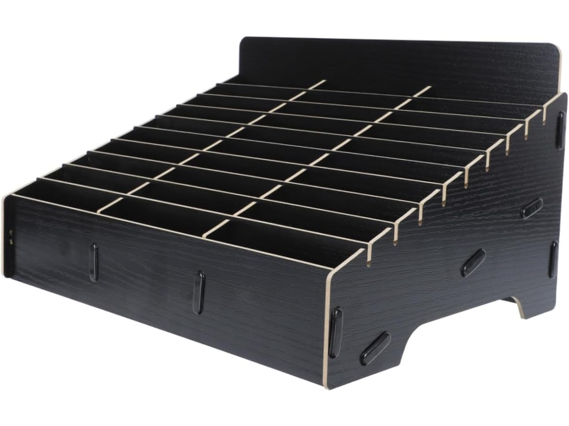 Caja De Almacenamiento Sintética Negra Con Múltiples Compartimentos Para Teléfonos Móviles Y Objetos Pequeños.
