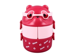 Caja bento portátil, reutilizable e impermeable de 2 capas Pink Bear para la escuela y el camping