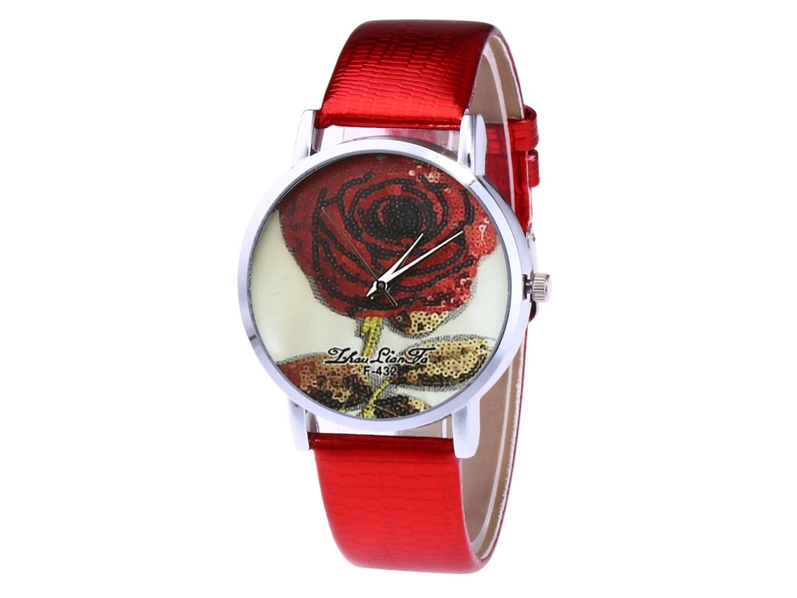 Reloj Analógico De Quartzo Para Hombre Y Mujer Con Correa De Cuero Pu Rojo