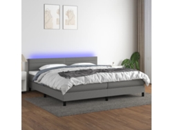 Cama Box Spring Colchón Y Luces Led Tela Gris Claro 200x200 Cm