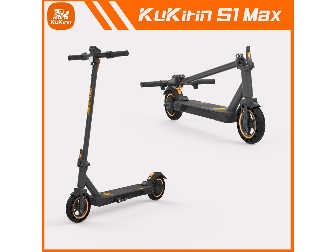 Patinete eléctrico plegable Kukirin S1max, 350 W, autonomía de 39 km, velocidad máxima de 30 km/h con neumáticos macizos.