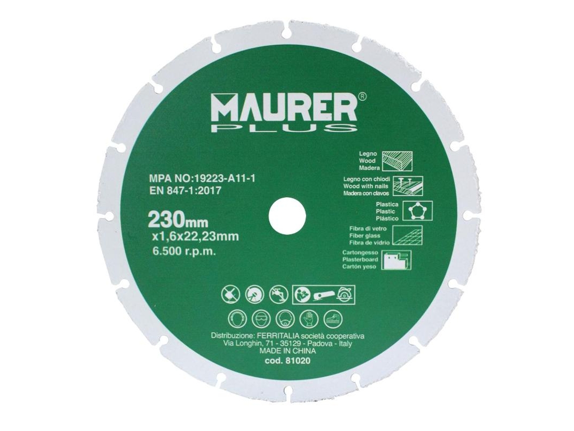 Disco de Corte Para Madera y Plasticos Ø 230 x 1.6 mm MAURER