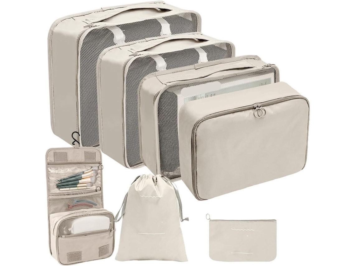 Juego De 7 Piezas De Bolso Organizador De Maleta De Viaje Beige CHRUI