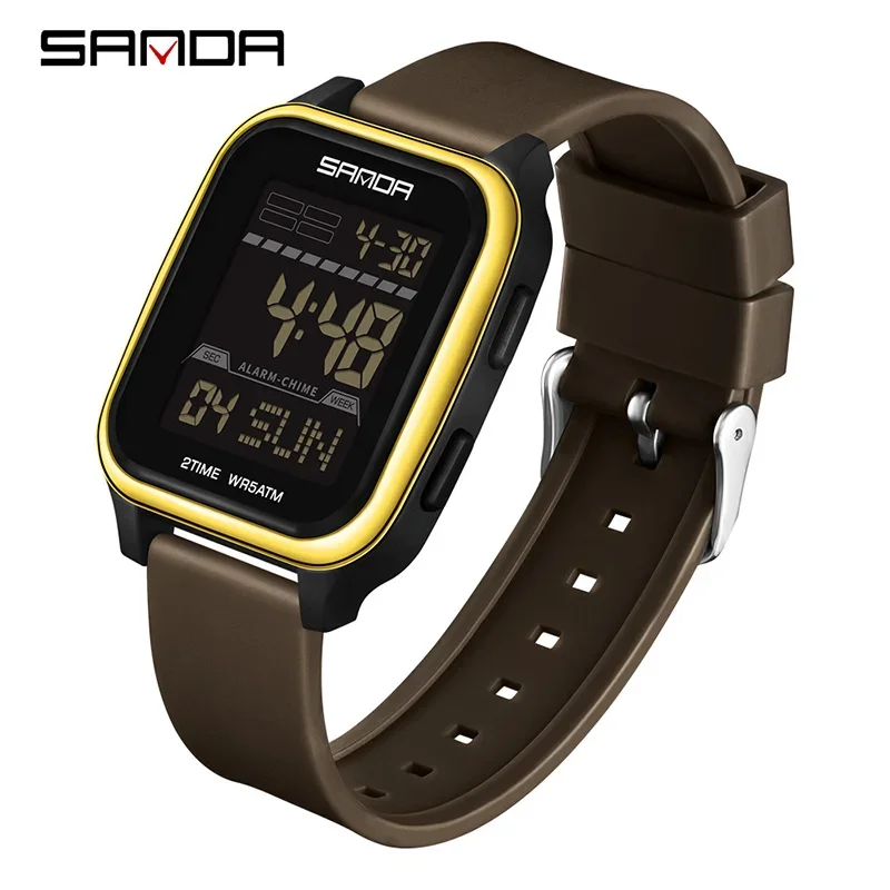 Reloj Electrónico Elegante Para Hombre (marrón) Con Esfera Cuadrada Multifuncional, Calendario, Acabado Luminoso Y Resistencia Al Agua.