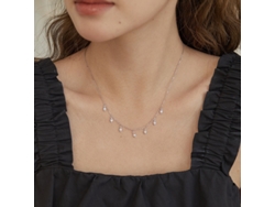 (oro Blanco) Collar De Plata 925 Brillante Con Colgante De Circonita En Forma De Rombo Que Representa Un Cielo Estrellado.