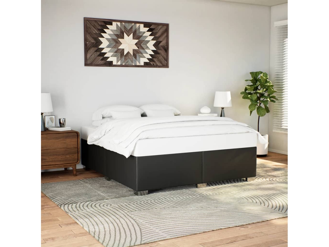 Estructura De Cama Sin Colchón Cuero Sintético Negro 200x200 Cm