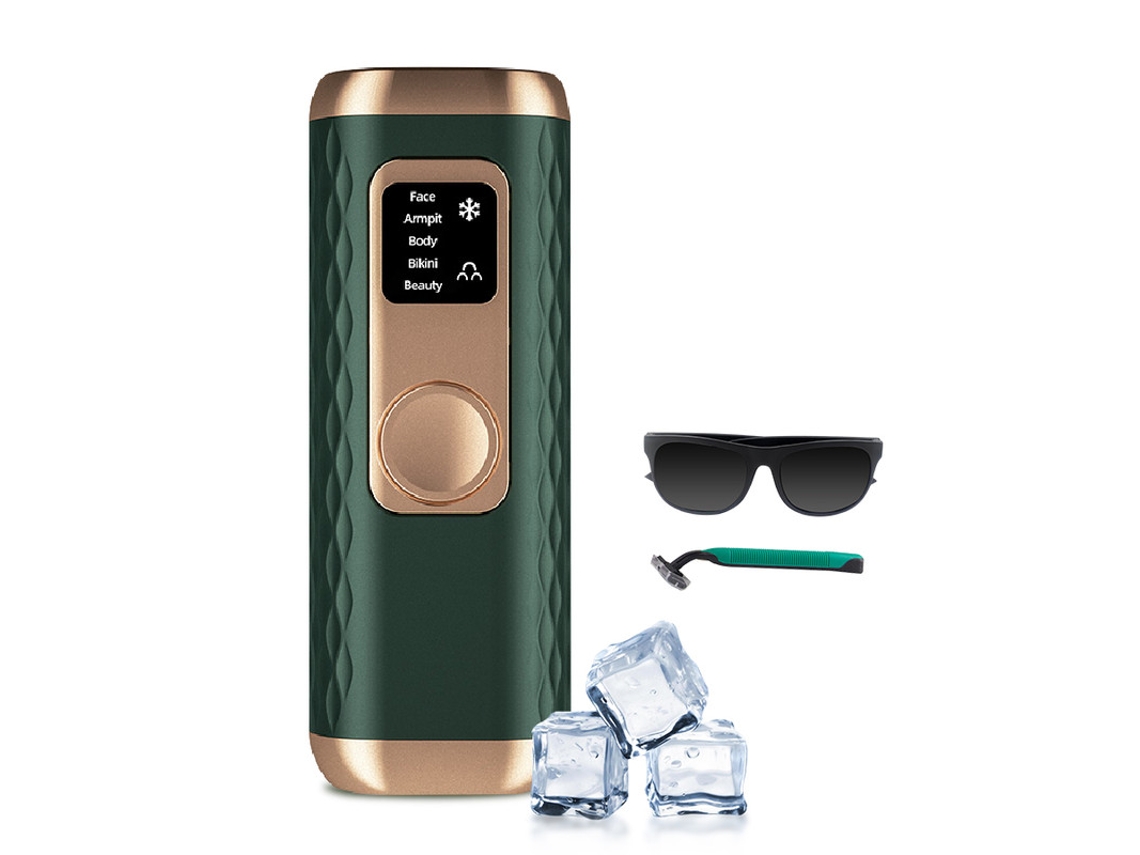 Depiladora de luz pulsada YIZHOOD 1095B Icy-Cool 5 funciones en casa indoloro para recortador de bikini de cuerpo entero para mujeres y mujeres Verde