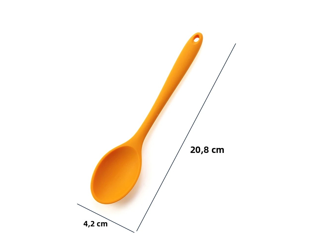Cuchara de cocina de silicona suave con mango largo, cuchara sopera de silicona Mdug (naranja)