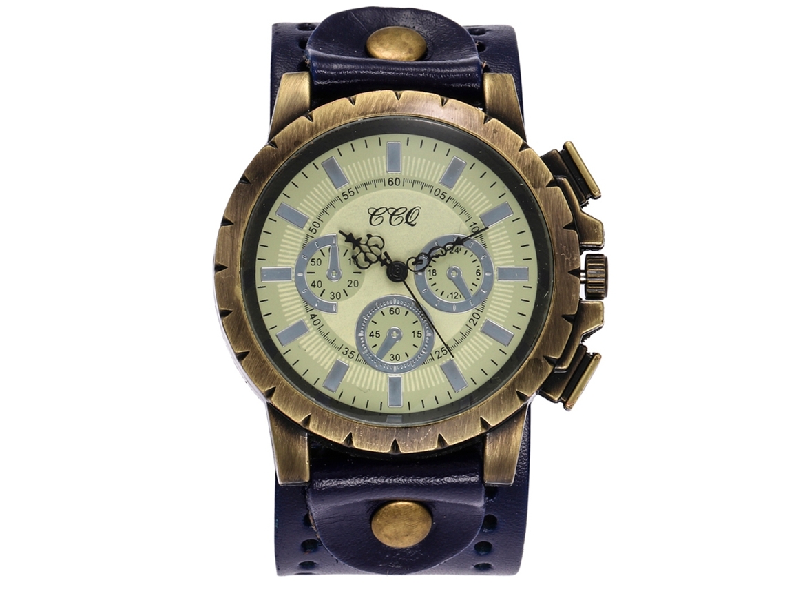 Reloj De Pulsera Ccq De Estilo Retro Punk Con Correa De Aleación De Poliuretano Para Hombre Y Mujer - Azul