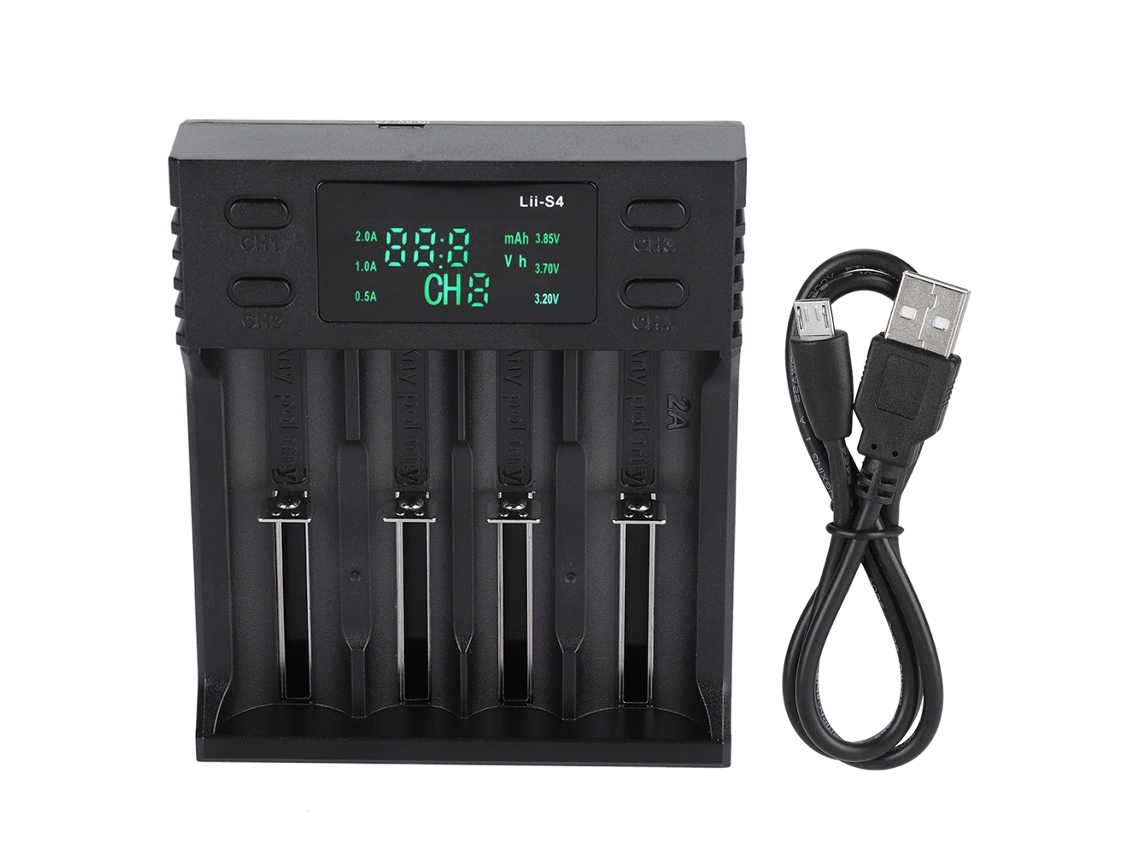 Carregador Inteligente Liitokala Lii S4 4 Ranhuras Dc 5v2a Com Display De Bateria