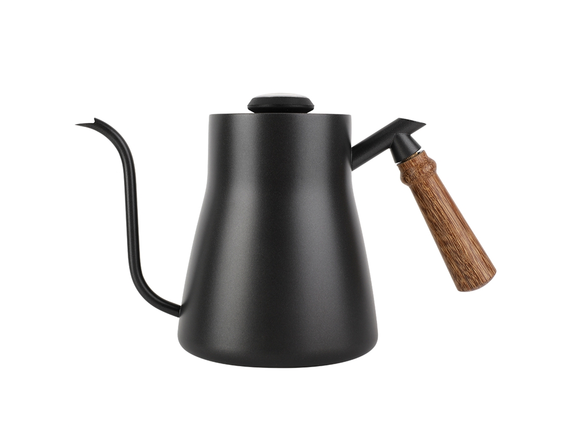 Cafetera de goteo de acero inoxidable de 850 ml con pico de cuello de cisne y mango de madera