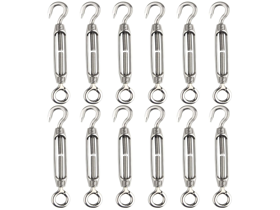 Tensor de alambre M4 de acero inoxidable 304 con gancho y ojo, 12 piezas, resistente para cuerdas