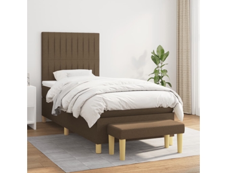 vidaXL Cama con somier y colchón 90x200 cm tela marrón oscuro
