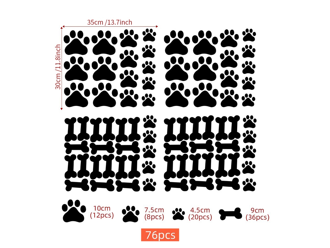 Pegatinas de huellas de perro, 76 piezas, decoración de habitación para perros RNEMITERY