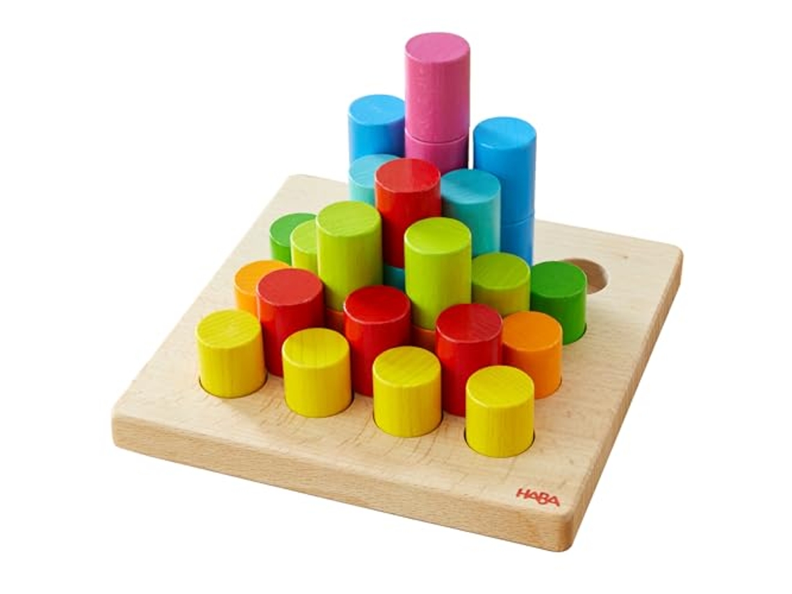 Haba, juego de cilindros de juguete educativo con accesorios de madera, colorido