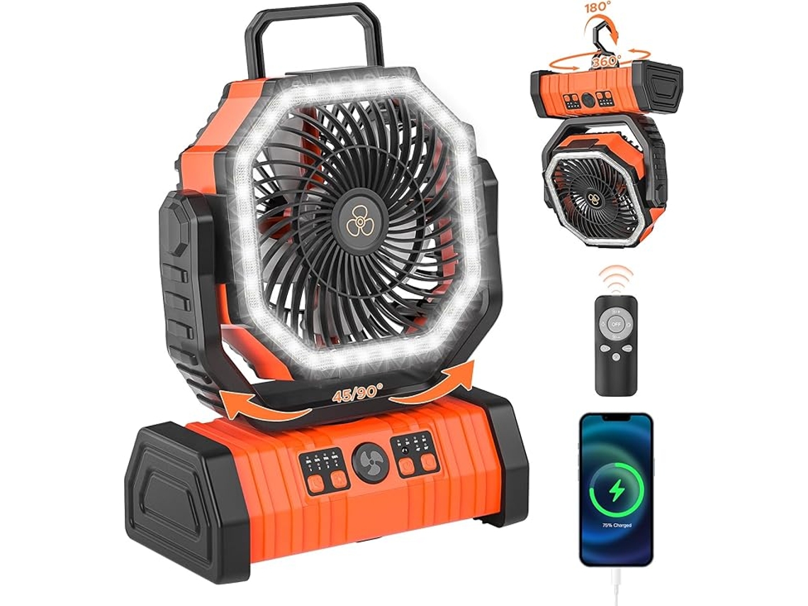 Ventilador De Camping Recargable, 10000 Mah Con Oscilación Automática, Funciona Con Pilas Y Con Mando A Distancia (naranja) Czhhmart