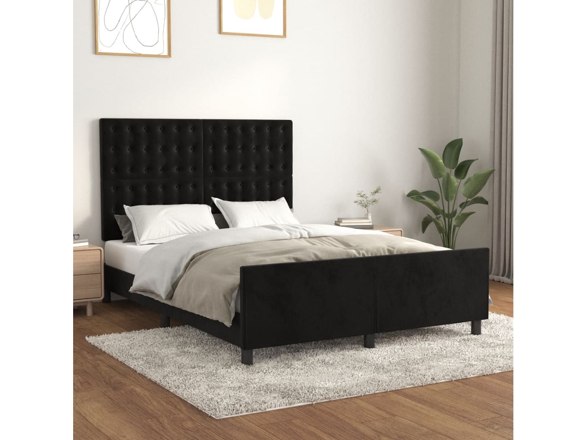 Estructura De Cama Sin Colchón Terciopelo Negro 140x190 Cm