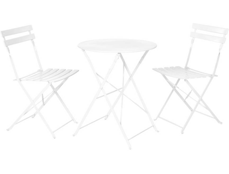 Juego de Mesa Y 2 Sillas de Jardín LOLAHOME Plegables Sira con Láminas Curvas (Blanco - Acero)