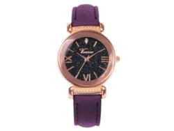 Reloj De Pulsera De Cuarzo Para Mujer Con Correa De Piel Sintética Y Diamantes De Imitación, Esfera Morada Brillante.
