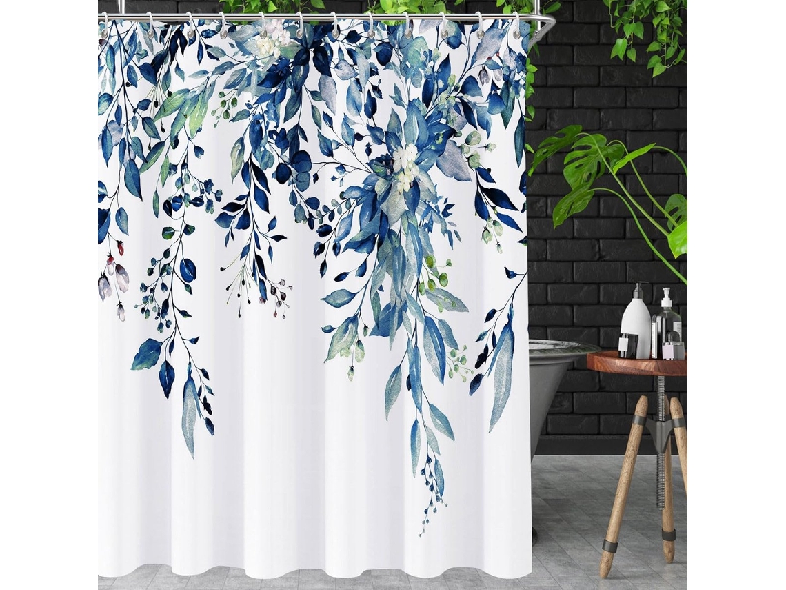 Cortina de ducha para baño con estampado de eucalipto azul de 72 cm x 72 pulgadas con ganchos