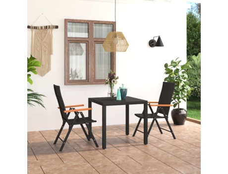 Conjunto 3 de comedor para jardín VIDAXL negro y marrón