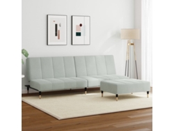 Sofá Cama De 2 Plazas Con Taburete Terciopelo Gris Claro
