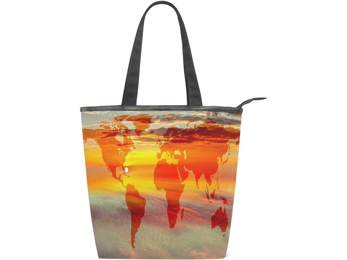 Bolso de hombro grande con estampado de puesta de sol, poliéster, 28x10x34 cm