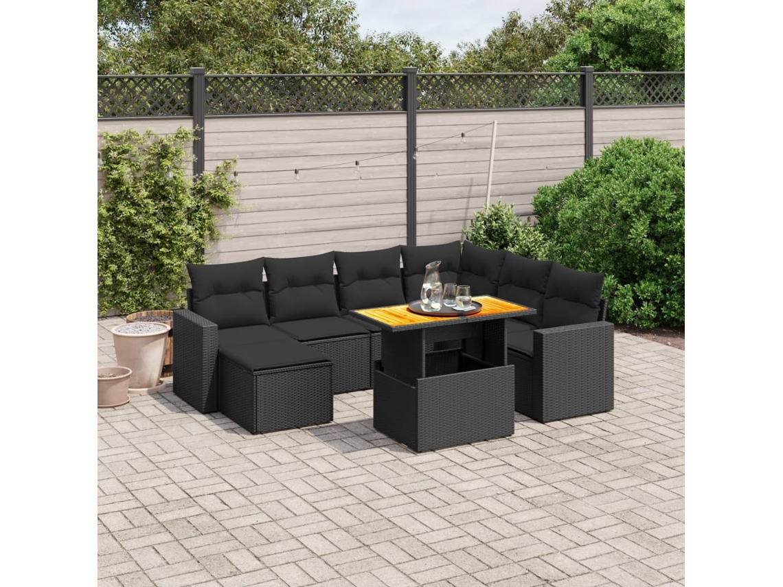 Conjunto de sofá de jardín de 8 piezas con cojines en mimbre sintético negro de DKD Home Decor