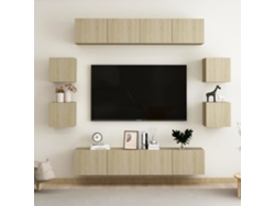 8Pzs Pack de Muebles de Armario Tv Contrachapado Color Roble Sonoma