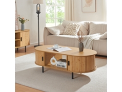 Mesa de centro Tvedestrand con puertas bambú 120x55x40cm - Natural/Negro [EN.CASA]