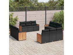 Conjunto de sofá de jardín de 12 piezas con cojines en mimbre sintético negro de DKD Home Decor