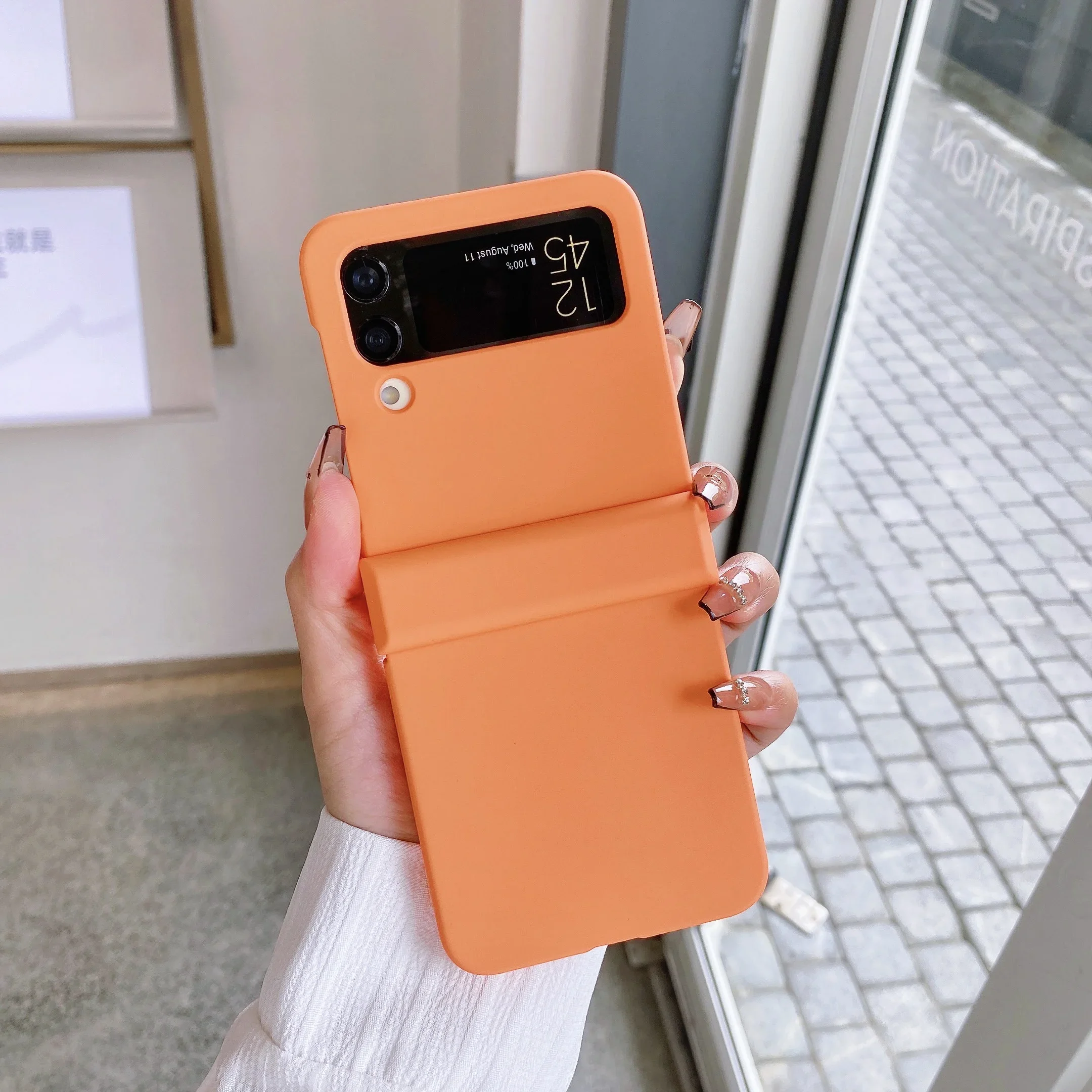 (naranja, Galaxy Z Flip5) Funda Plegable Ultradelgada Y Rígida Para Teléfono, A Prueba De Golpes, Agradable Al Tacto Y Altamente Protectora.